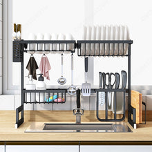Load image into Gallery viewer, Kitchen stainless steel sink drain rack kitchen shelf DIY dishes cutlery dry drain rack 2 layer storage rack pantry organizer