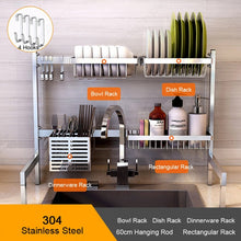Load image into Gallery viewer, Kitchen stainless steel sink drain rack kitchen shelf DIY dishes cutlery dry drain rack 2 layer storage rack pantry organizer